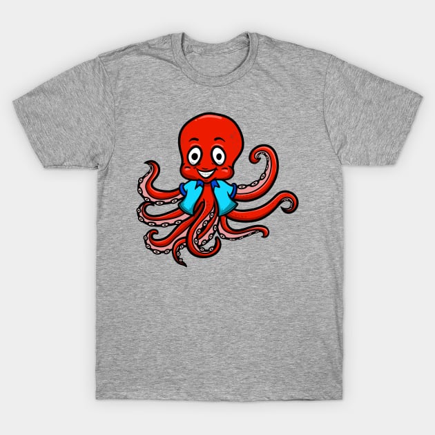 Cute Anthropomorphic Human-like Cartoon Character Octopus in Clothes T-Shirt by Sticker Steve